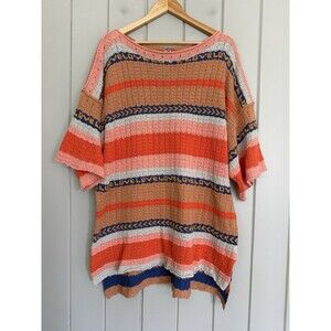 Free People Hidden Love Stripe Sweater Tunic M Medium Boho Oversized Neon